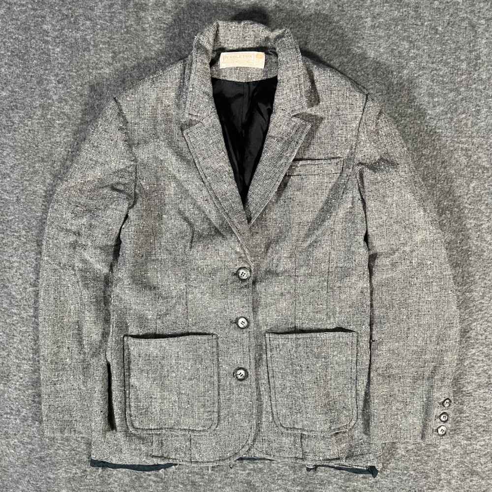 Vintage Pendleton Wool Blazer Grey Tweed Jacket Womens 10 Made in USA